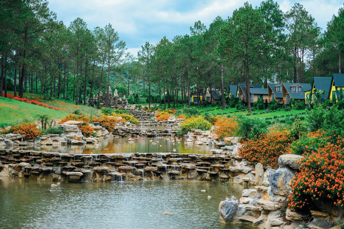 Ban Ang Pine Forest with pine trees reflecting on a clear lake